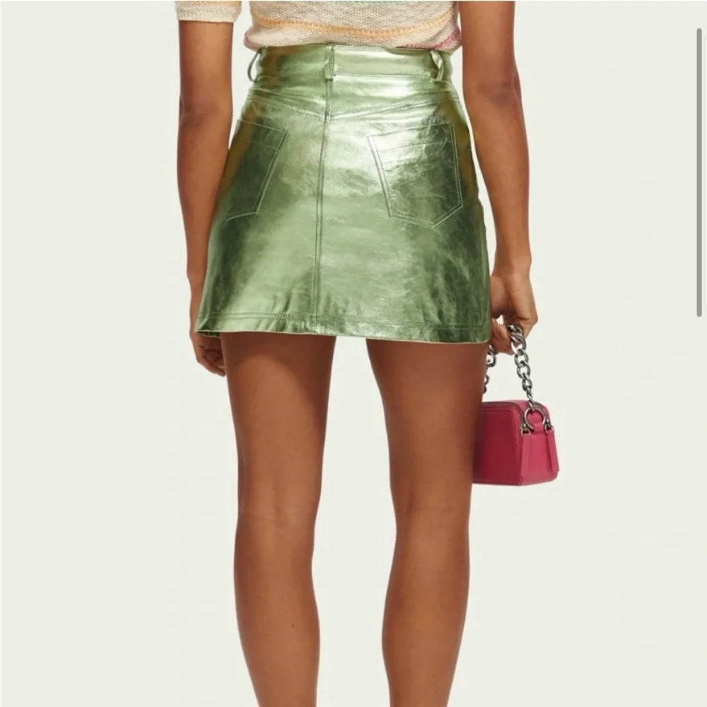 NWT Scotch & Soda Amsterdam 100% Sheep Leather Metallic Mini Skirt Fresh Mint XS